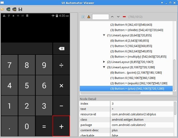Inspecting the UI of the calculator app