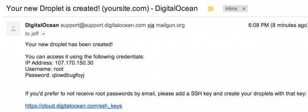 Digital Ocean Droplet Announcement Email