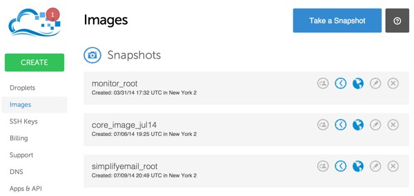 Digital Ocean Snapshot page