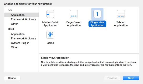 Choose the Single View Application Template