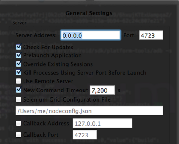 Appium General Settings