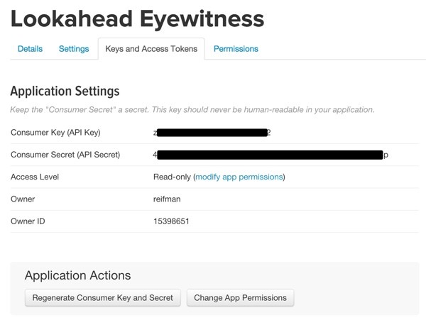 Twitter App Keys and Access Tokens
