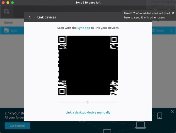 BitTorrent Sync QR Code to Link Devices