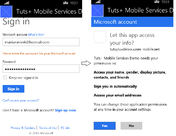 Login using a Microsoft account