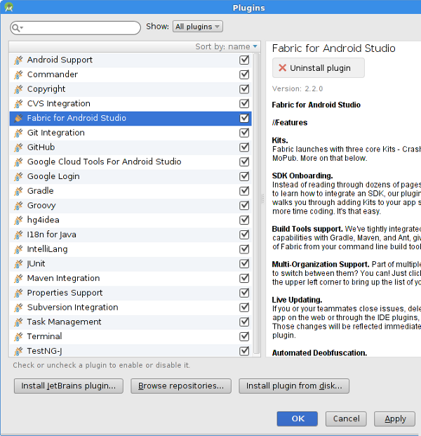 Install Fabric for Android Studio