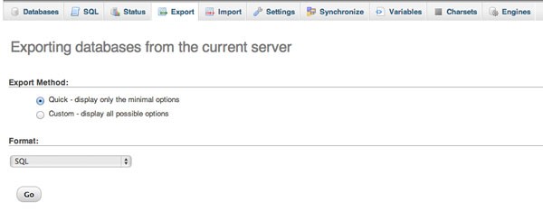 Exporting databases from the current server