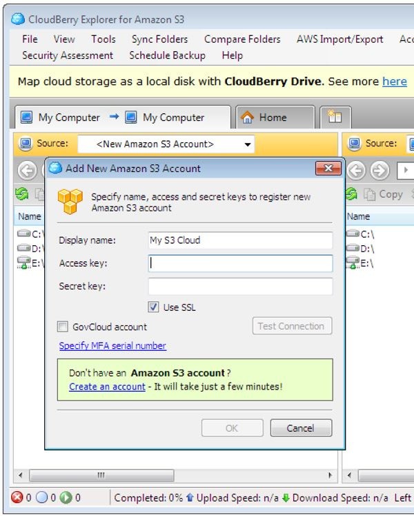 CloudBerry Explorer Add Your S3 Account