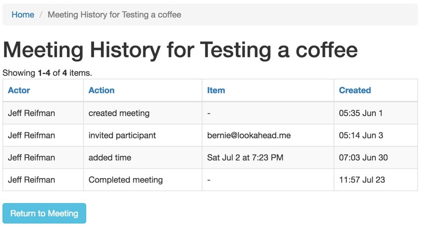 Build Your Startup Advanced Scheduling - Viewing the meeting history of events