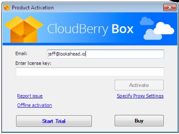CloudBerry Box Activate - Click Start Trial