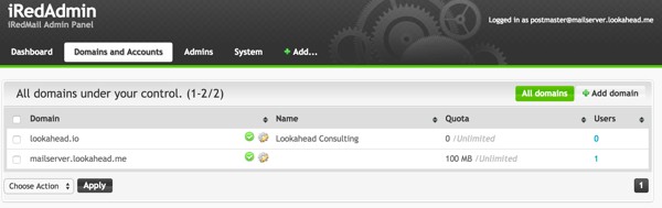 iRedAdmin Domains List