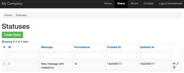 Authenticated View of Status Index Page