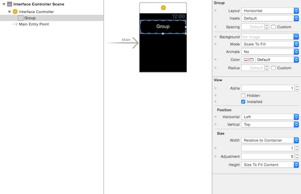 Add the main container group to the Interface Controller