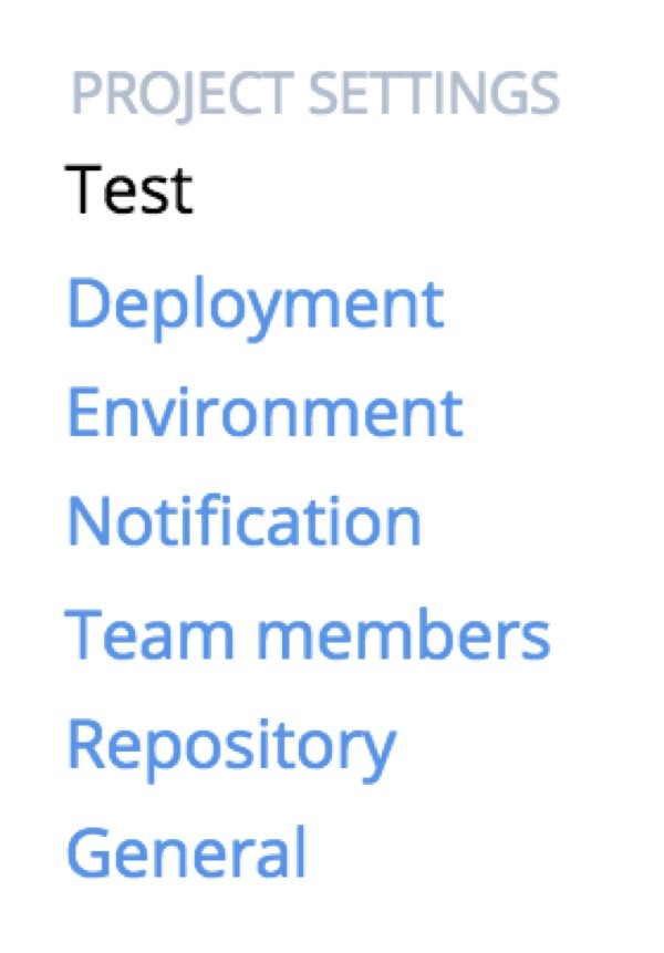 Codeship Project Settings Menu