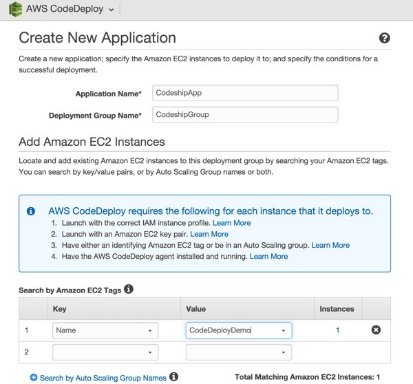 Codeship AWS Code Deploy Create New Application