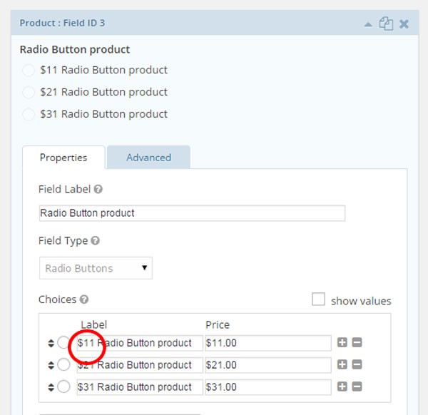 Gravity Forms Using Radio Button Qty Fields