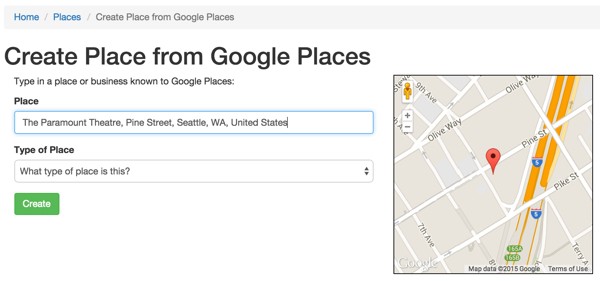 Create a Place from Google Places