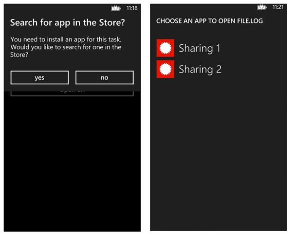 Data Sharing When a Compatible App Is Not on the Device Left and When Multiple Apps Are Compatible Right