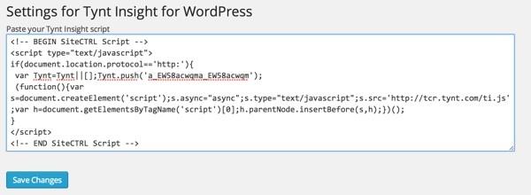 Tynt Insight for WordPress Plugin Settings