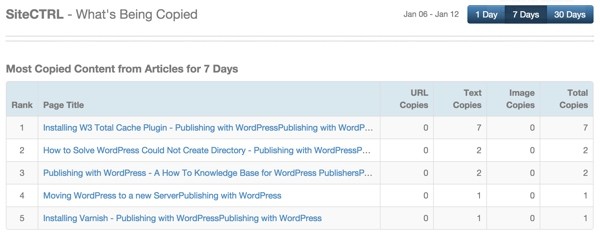 Tynt Whats Being Copied Report - Table Summary