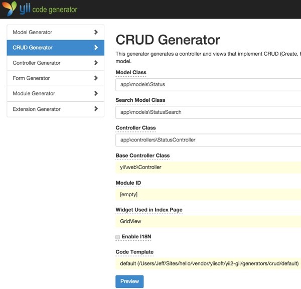 Yiis Gii CRUD Generator