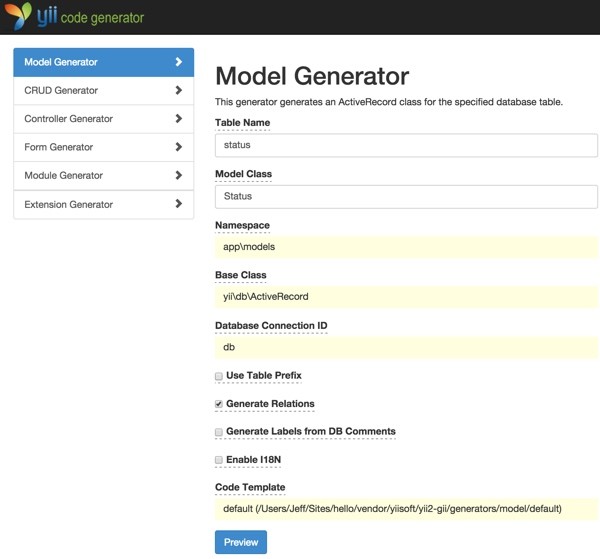 Gii Model Generator