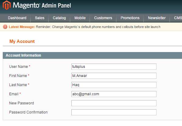 Magento Changing username  Password