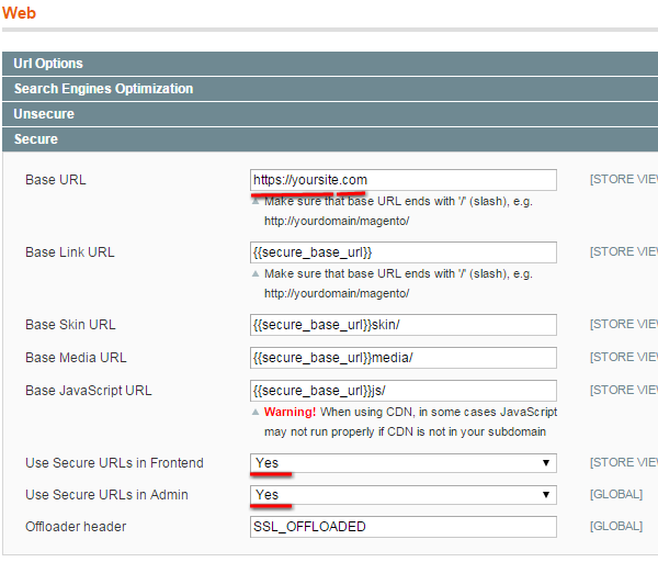 Magento Enabling Secure URL