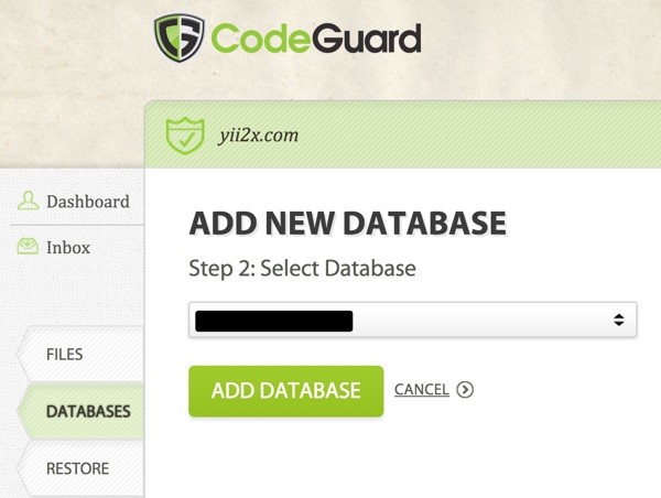 CodeGuard Backups Add New Database