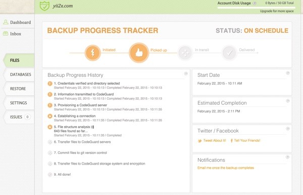 CodeGuard Backups Progress Tracker