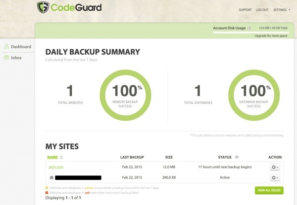 CodeGuard Backups Summary Dashboard