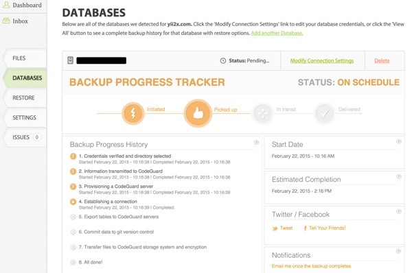 CodeGuard Backups Database Progress Tracker