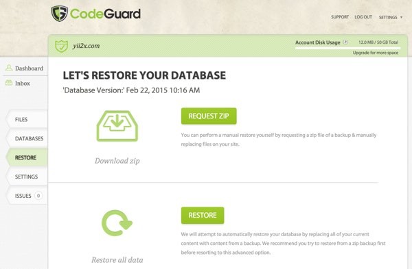 CodeGuard Restore Your Database
