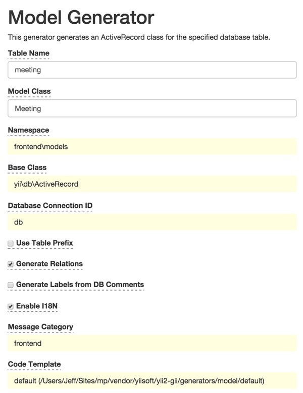 Meeting Planner I18n Gii Model Generator