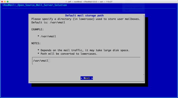 iRedMail Installation Mail Storage Path