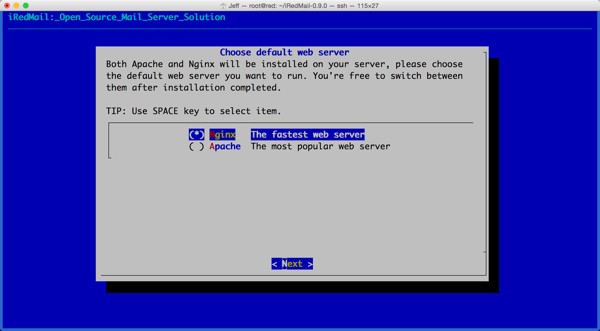 iRedMail Installation Choose Web Server