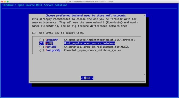 iRedMail Installation Choose Mail Store