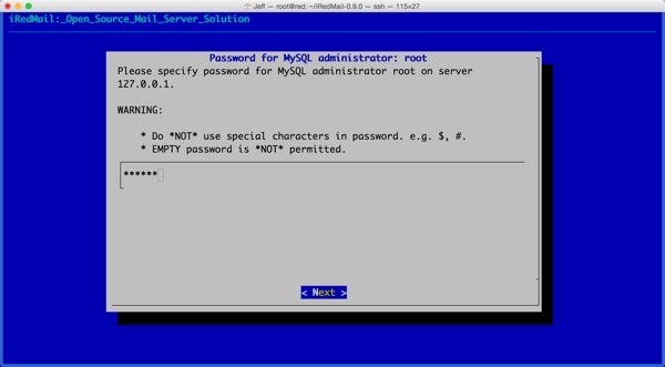 iRedMail Installation Set MySQL Admin password