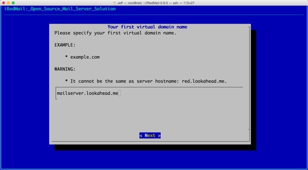 iRedMail Installation Set First Virtual Domain Name