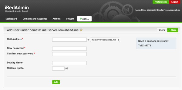iRedMail Administration Add User