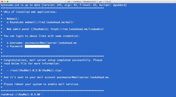 iRedMail Installation Automated Installation Complete
