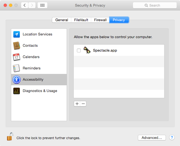 spectacle accessibility settings