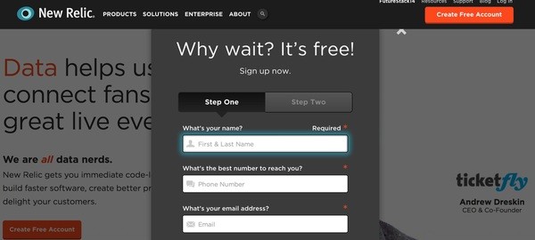 Sign Up for New Relic