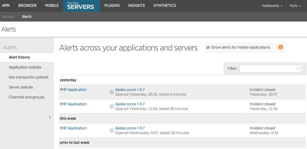 New Relic Server Alert History