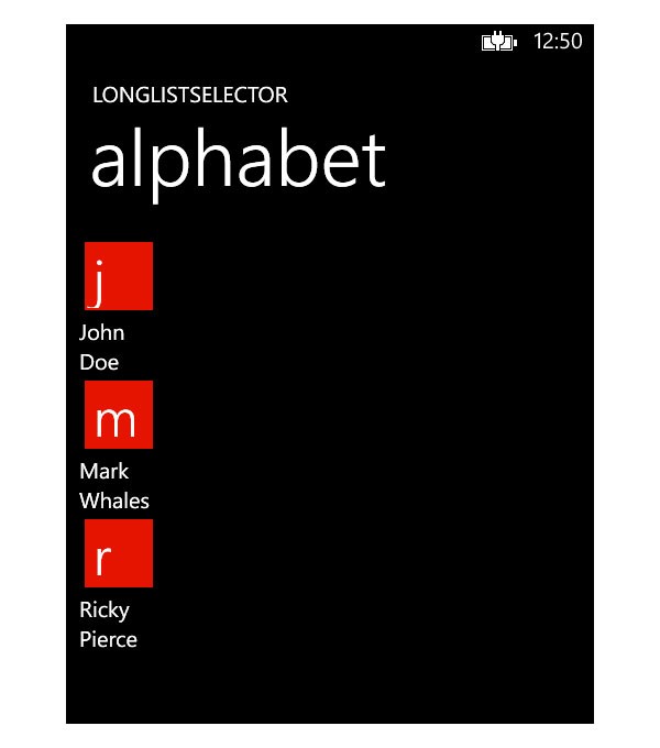 Typical Group Header Layout in a LongListSelector Control