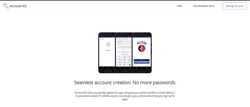 Facebook Account Kit homepage screenshot