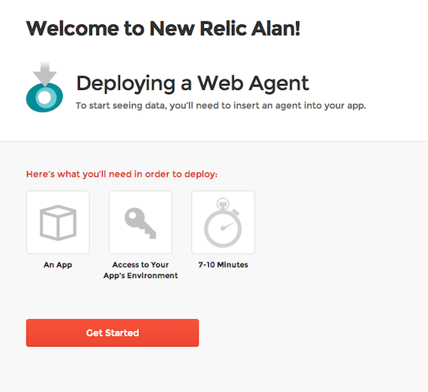 New Relic welcome page