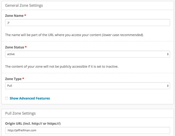 KeyCDN Zone Configuration Settings