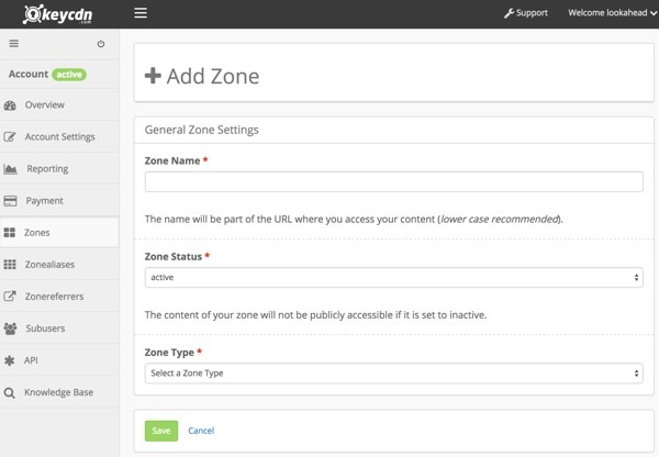 KeyCDN Add your first zone