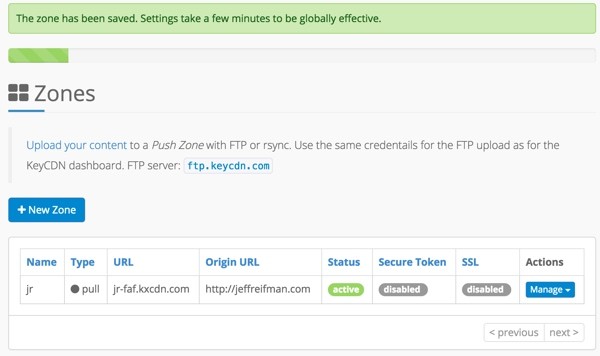 KeyCDN Your Zones