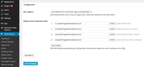 KeyCDN with W3TC for WordPress Configuring Four CNAMEs 